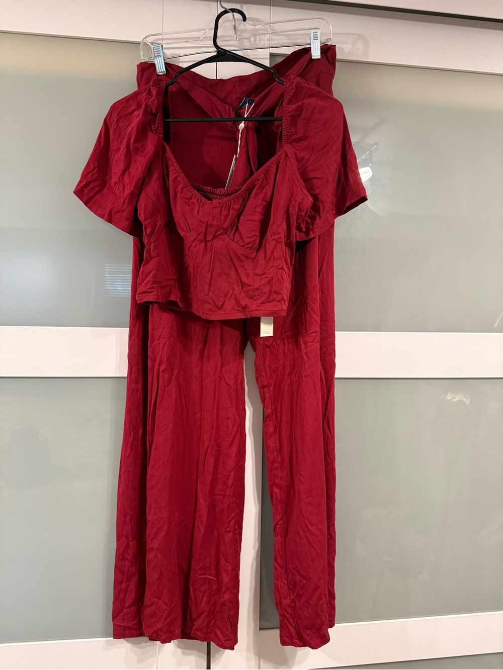 Shore Resort Wear 2 piece set Merlot color Wide-Leg flowy pants w/ Cropped Top